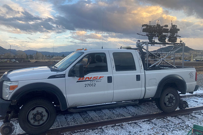 “1923” crew mounted cameras on Pierson’s hi-rail vehicle to be used for filming 