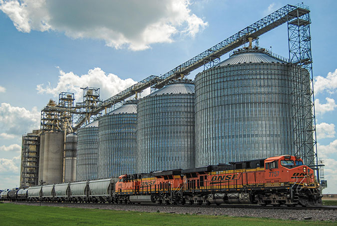 A grain shuttle train gets ready to roll. 